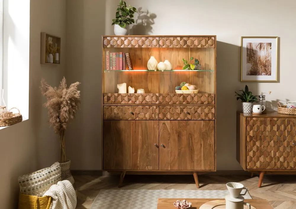 Massivmoebel24 Highboard MOSAYK, Akazie natur lackiert 3