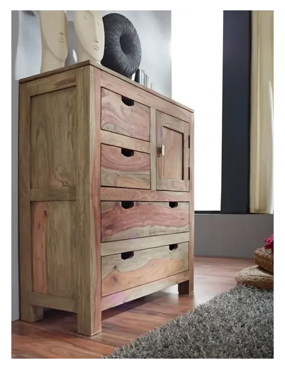Massivmoebel24 Highboard NATURE GREY, Sheesham grau geölt 3