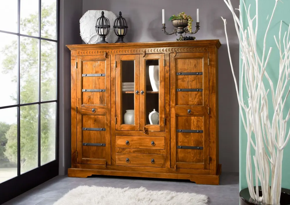 Massivmoebel24 Highboard OXFORD, Akazie honig lackiert