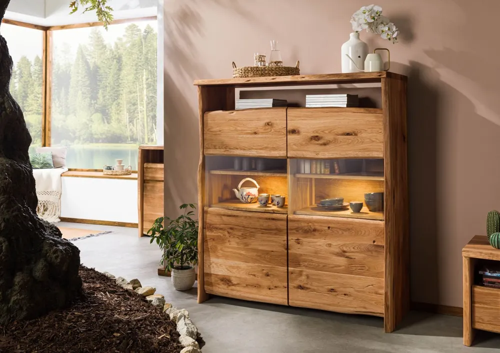 Massivmoebel24 Highboard PURE OAK, Wildeiche natur geölt