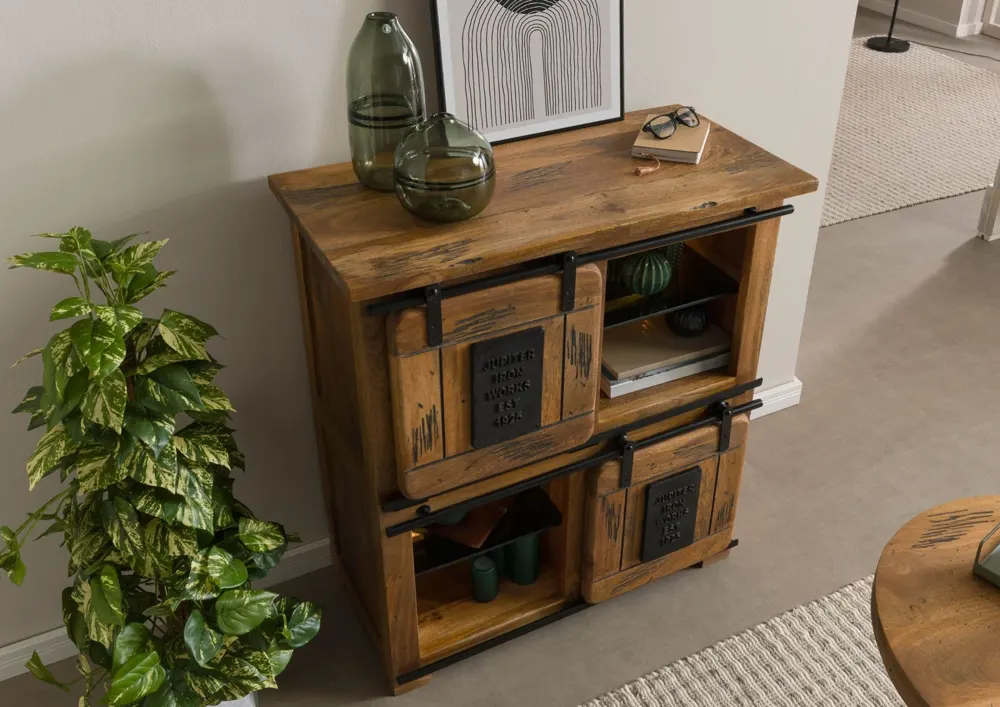 Massivmoebel24 Highboard RAILWAY LUX, Mango Altholz natur 2