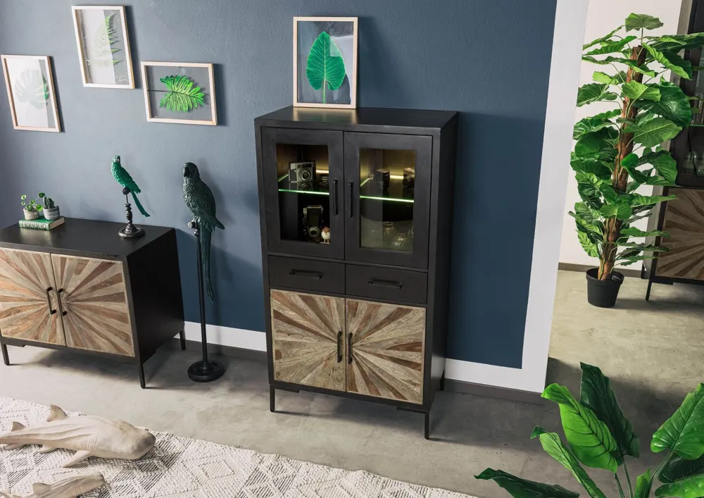 Massivmoebel24 Highboard SUN, Sheesham schwarz lackiert 2