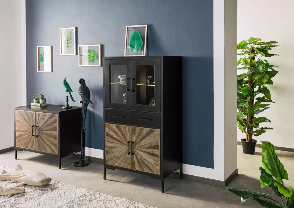 Massivmoebel24 Highboard SUN, Sheesham schwarz lackiert 3