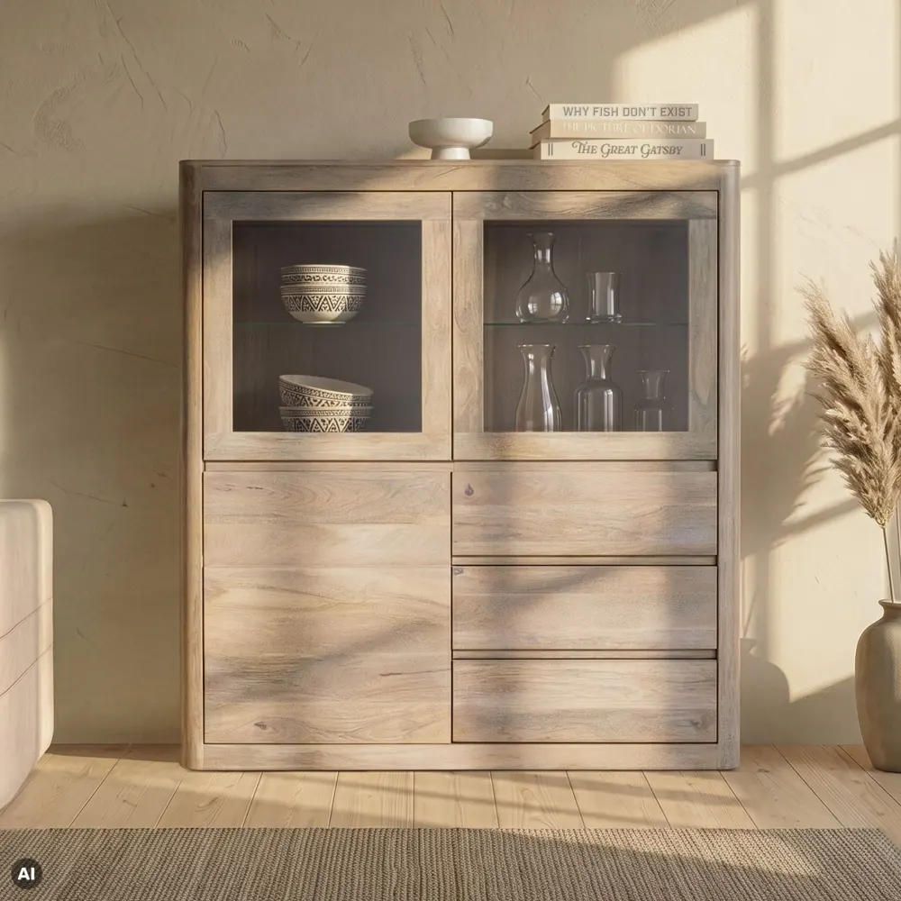 Massivmoebel24 Highboard TORONTO, Mango weiß lackiert