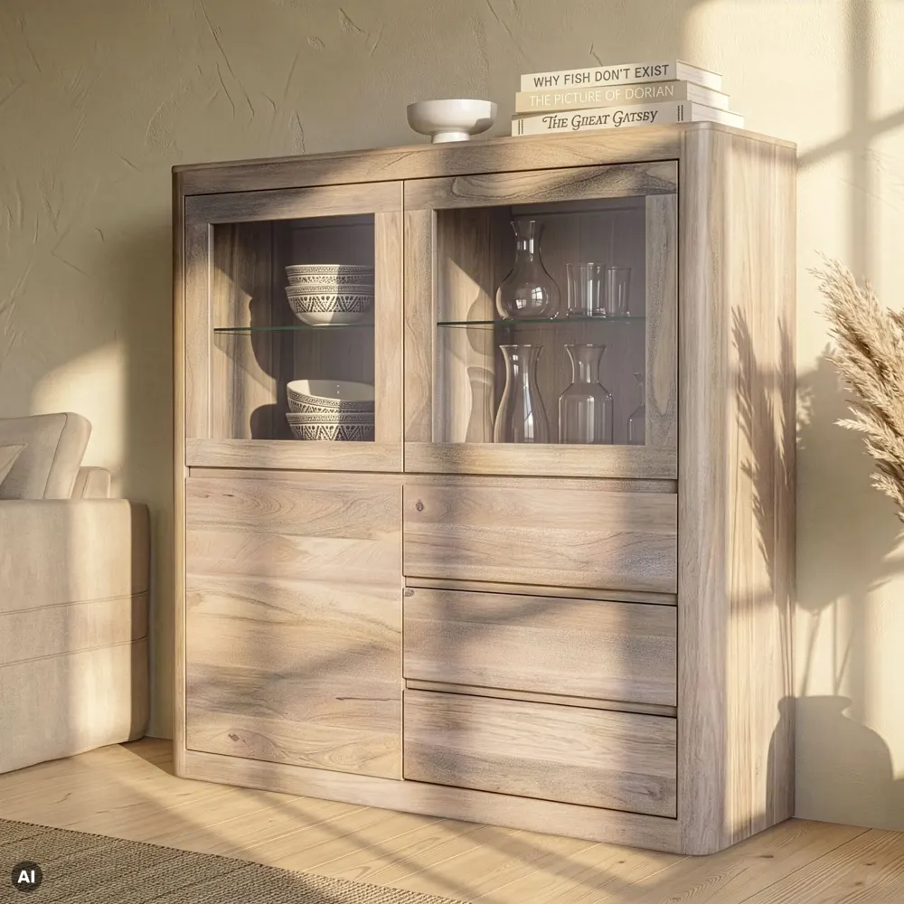 Massivmoebel24 Highboard TORONTO, Mango weiß lackiert 2
