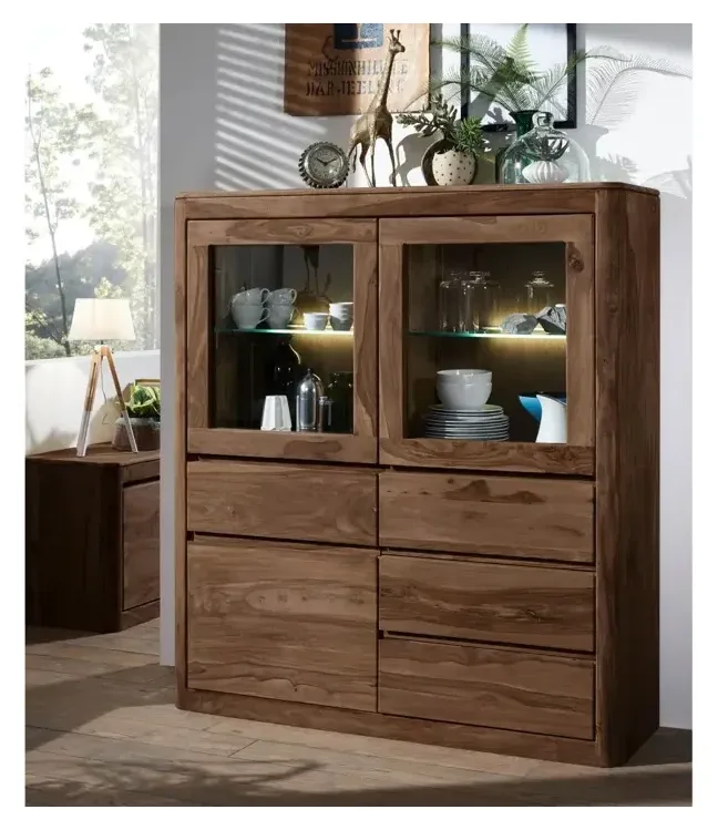 Massivmoebel24 Highboard TORONTO, Sheesham rot-braun