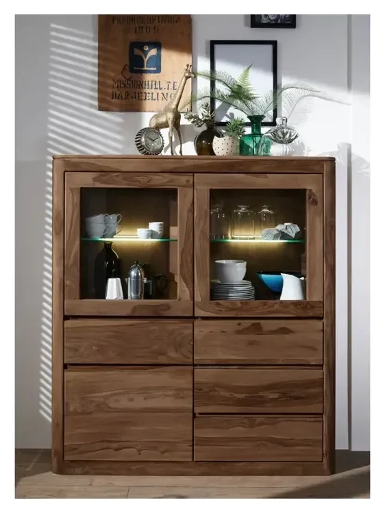 Massivmoebel24 Highboard TORONTO, Sheesham rot-braun 3