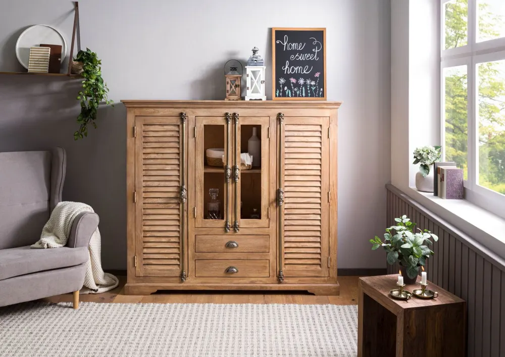 Massivmoebel24 Highboard TOULOUSE, Mango beige geölt
