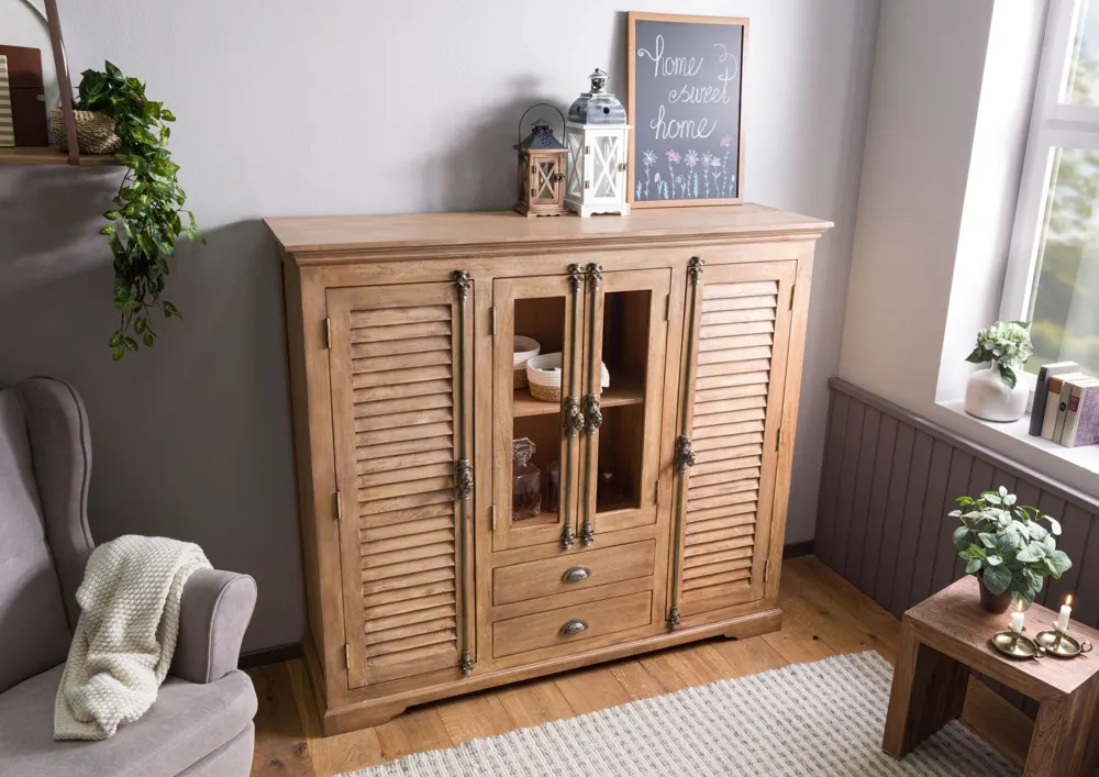 Massivmoebel24 Highboard TOULOUSE, Mango beige geölt 2