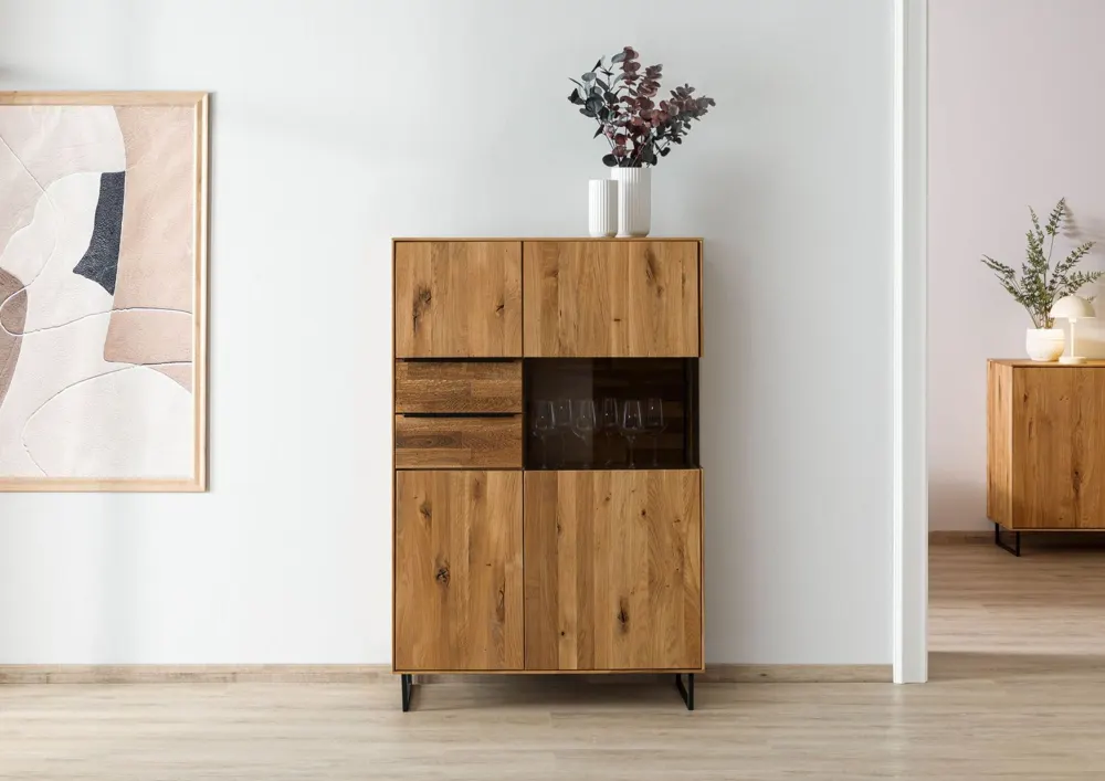 Massivmoebel24 Highboard WIEN, Wildeiche natur geölt 2