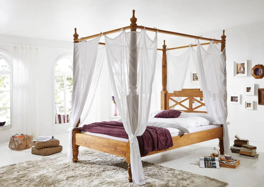 Massivmoebel24 Himmelbett NATURE BROWN, Sheesham braun geölt
