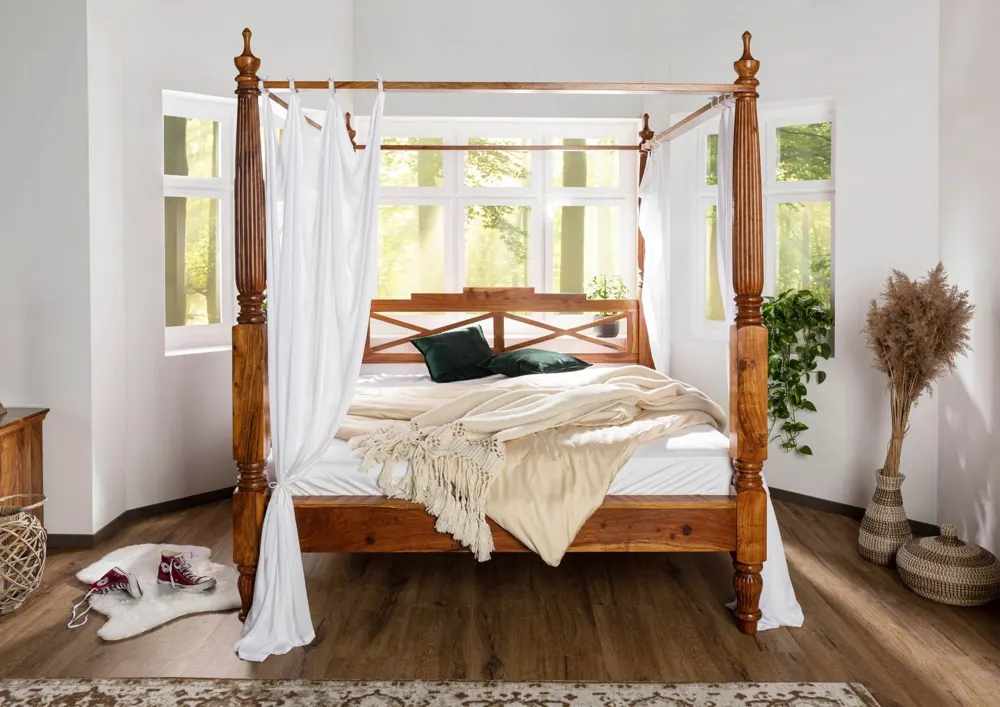 Massivmoebel24 Himmelbett OXFORD, Akazie honig lackiert 3