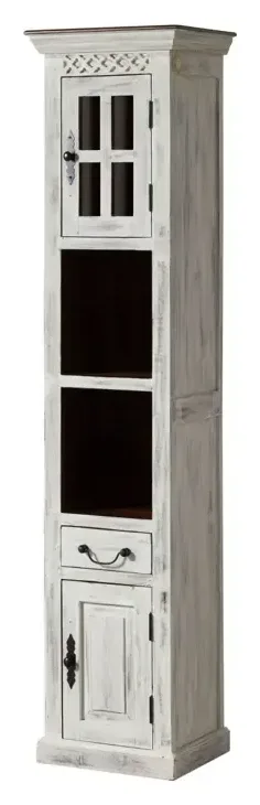 Massivmoebel24 Hochschrank CASTLE-ANTIK, Mango weiß gewachst