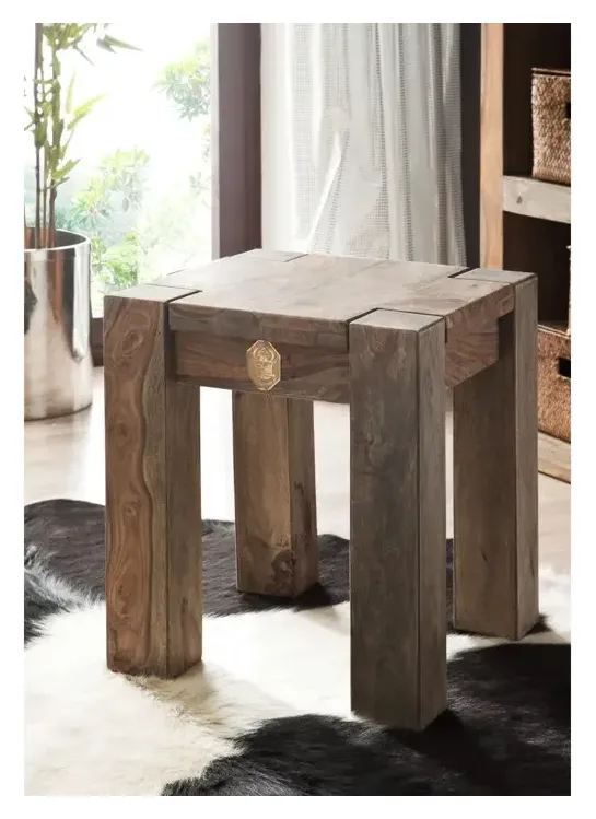 Massivmoebel24 Hocker NATURE GREY, Sheesham grau geölt
