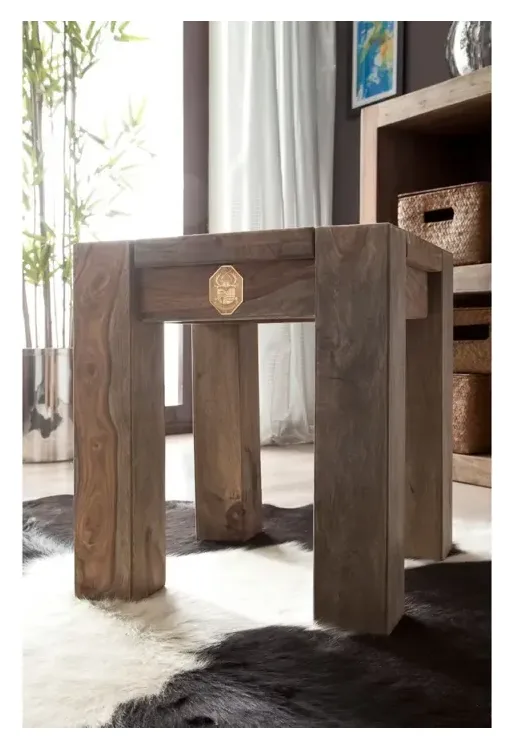Massivmoebel24 Hocker NATURE GREY, Sheesham grau geölt 2