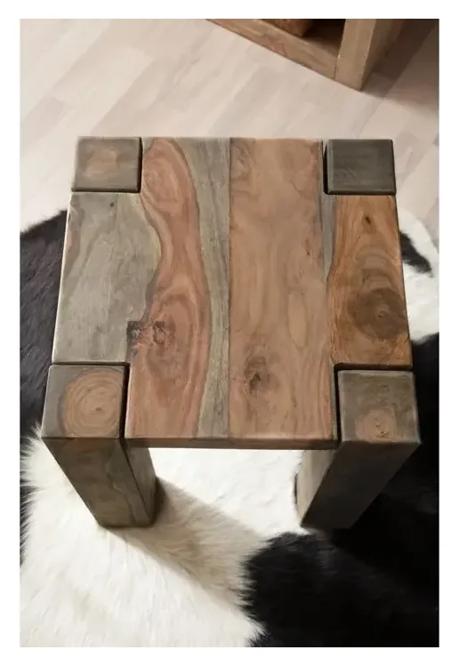 Massivmoebel24 Hocker NATURE GREY, Sheesham grau geölt 3