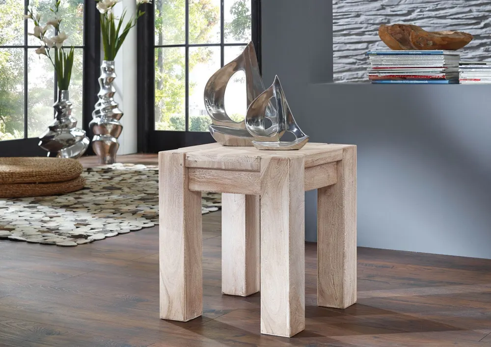 Massivmoebel24 Hocker NATURE WHITE, Akazie white stone