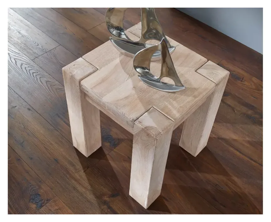 Massivmoebel24 Hocker NATURE WHITE, Akazie white stone 2