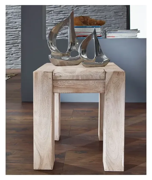 Massivmoebel24 Hocker NATURE WHITE, Akazie white stone 3