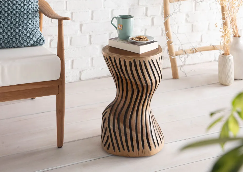 Massivmoebel24 Hocker UNIKA #101, Teakwurzel natur lackiert
