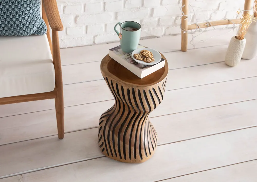 Massivmoebel24 Hocker UNIKA #101, Teakwurzel natur lackiert 2
