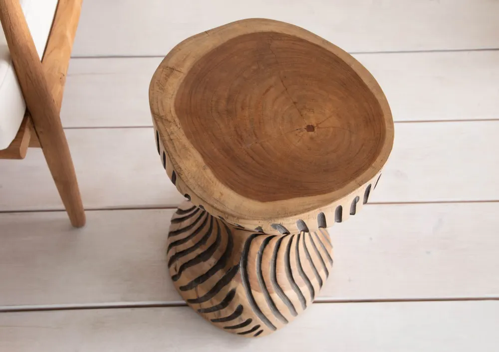 Massivmoebel24 Hocker UNIKA #101, Teakwurzel natur lackiert 3