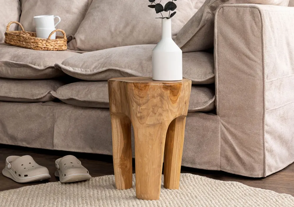 Massivmoebel24 Hocker UNIKA, Teak Wurzel natur lackiert 2