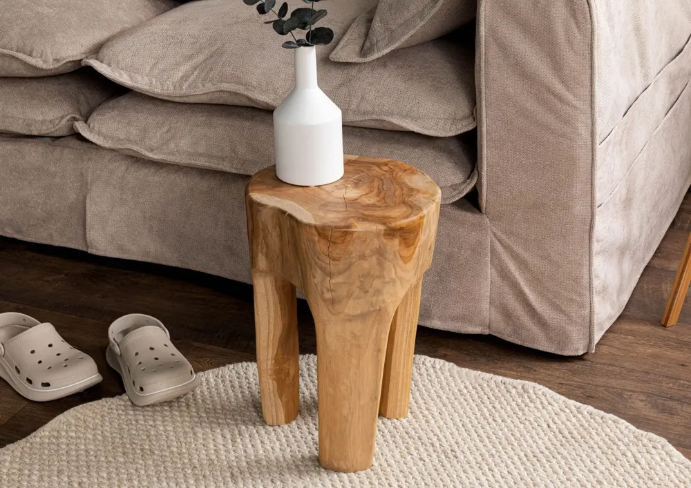 Massivmoebel24 Hocker UNIKA, Teak Wurzel natur lackiert 3