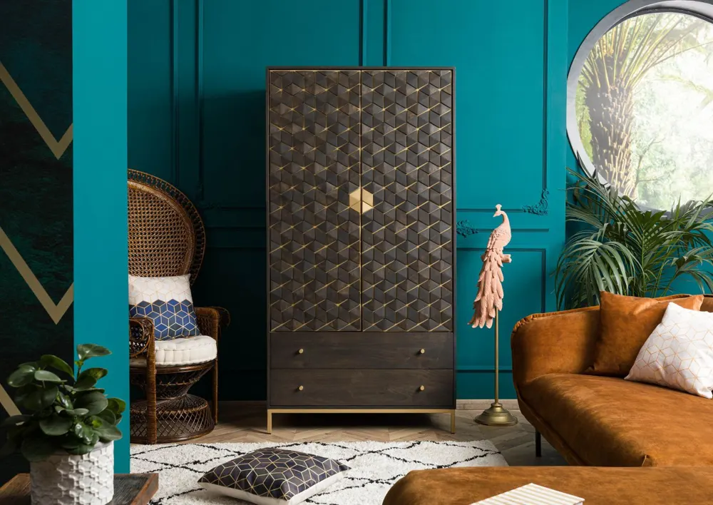 Massivmoebel24 Kleiderschrank DIAMOND, Mango grau geölt