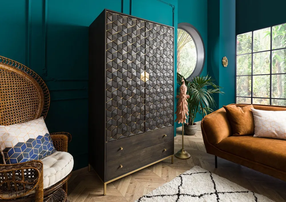 Massivmoebel24 Kleiderschrank DIAMOND, Mango grau geölt 2