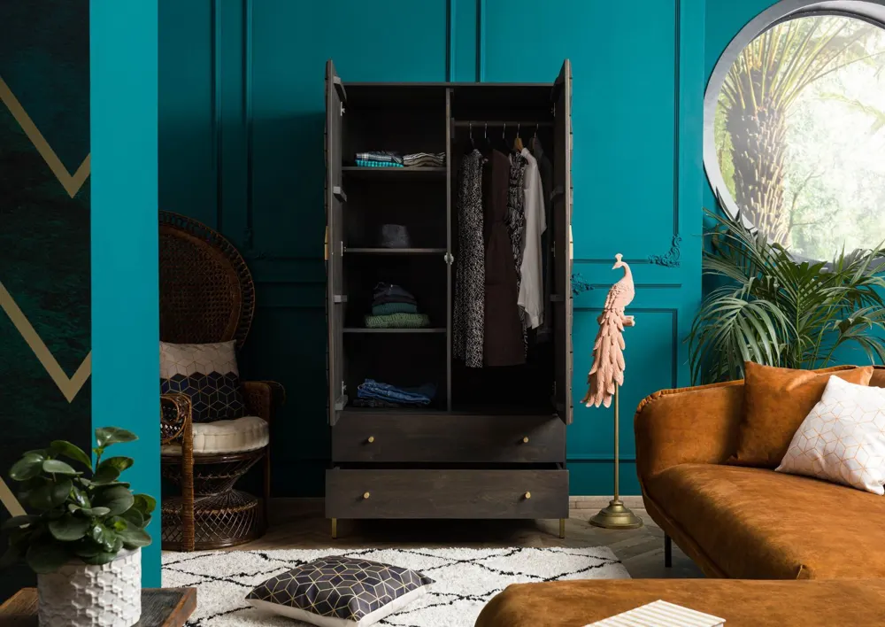 Massivmoebel24 Kleiderschrank DIAMOND, Mango grau geölt 3