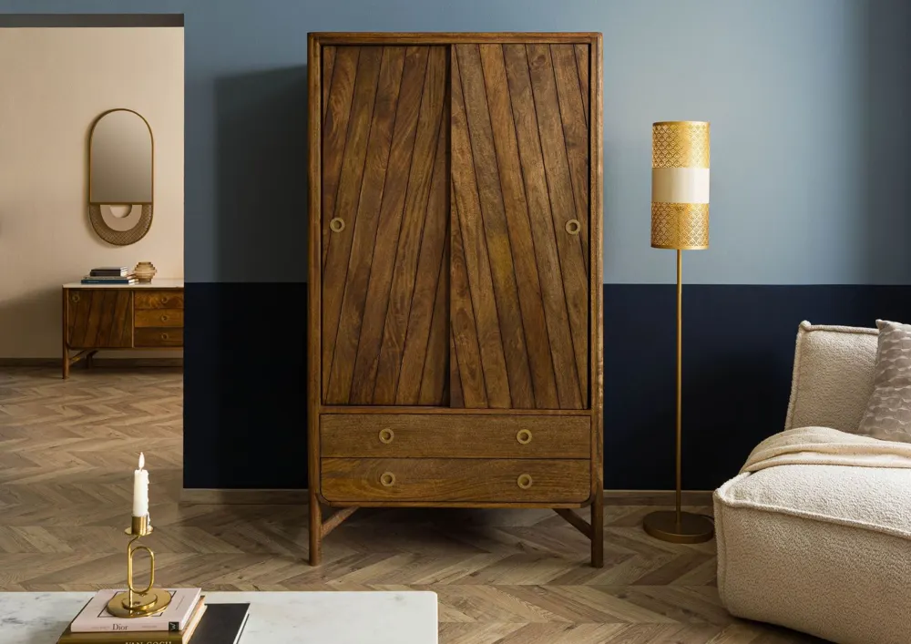 Massivmoebel24 Kleiderschrank LOS ANGELES, Mango braun geölt