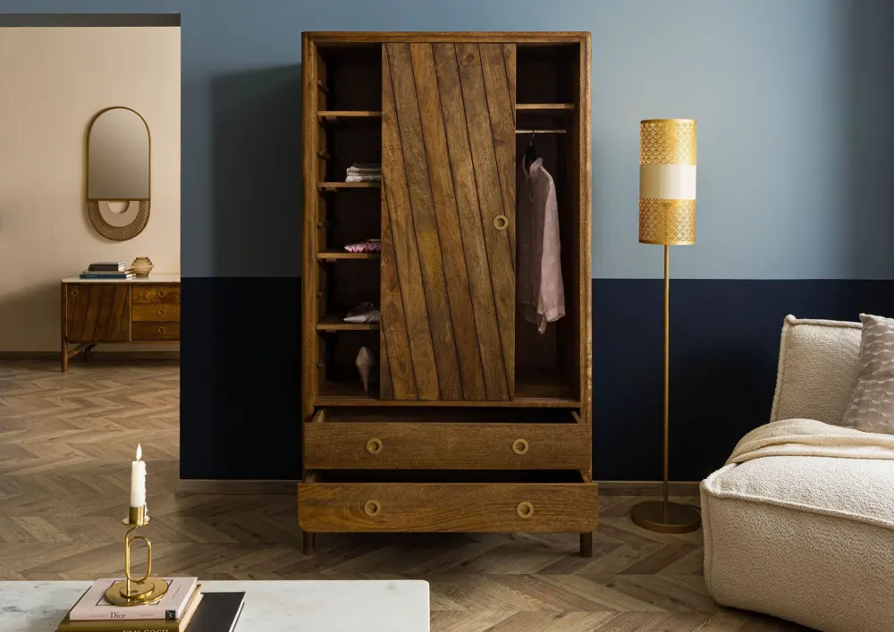 Massivmoebel24 Kleiderschrank LOS ANGELES, Mango braun geölt 3