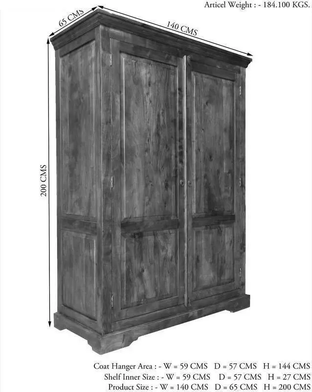 Massivmoebel24 Kleiderschrank OXFORD, Akazie honig lackiert 2