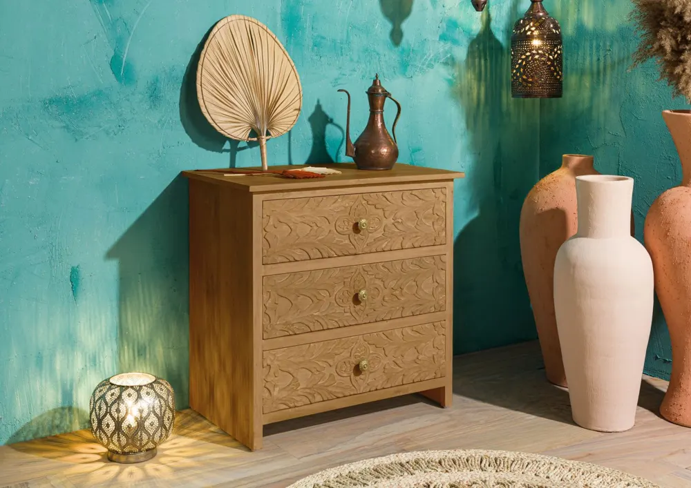 Massivmoebel24 Kommode KASHMIR, Mango natur lackiert