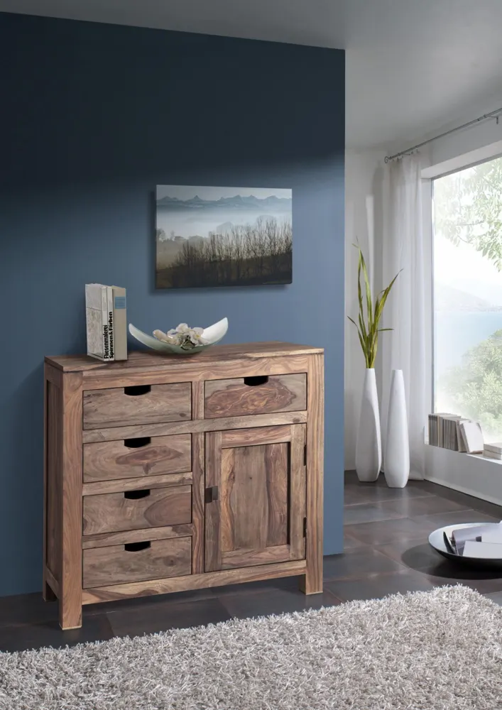 Massivmoebel24 Kommode NATURE GREY, Sheesham grau geölt
