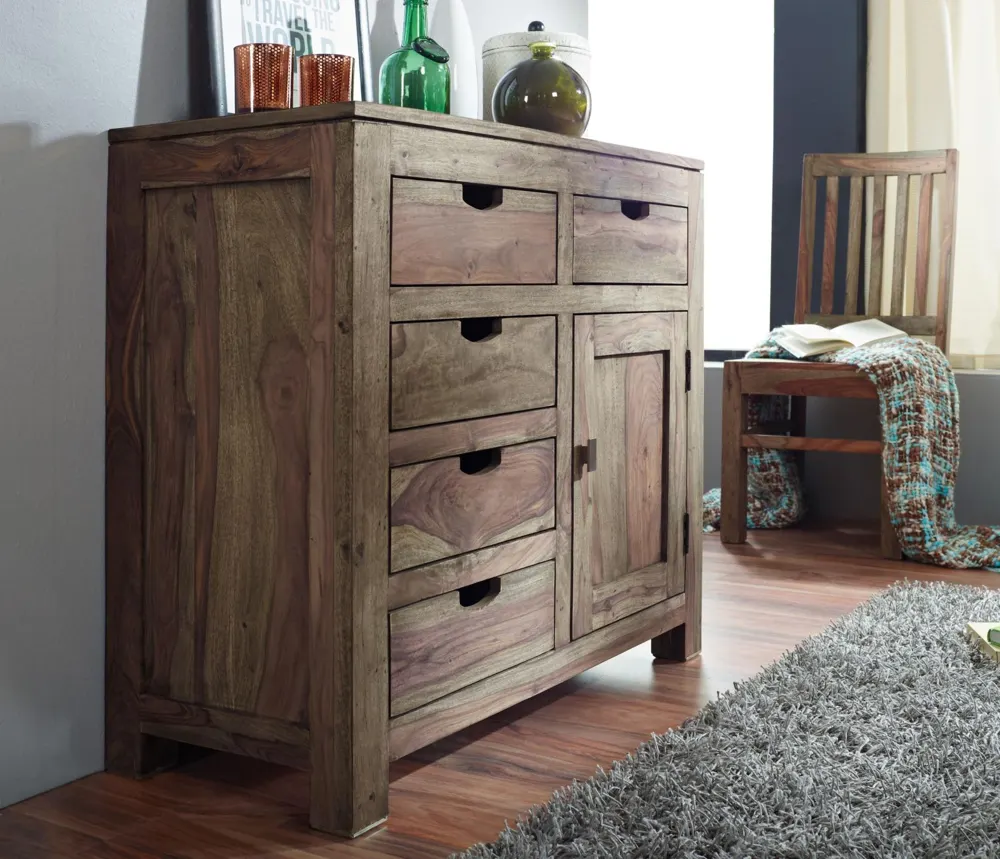 Massivmoebel24 Kommode NATURE GREY, Sheesham grau geölt 3