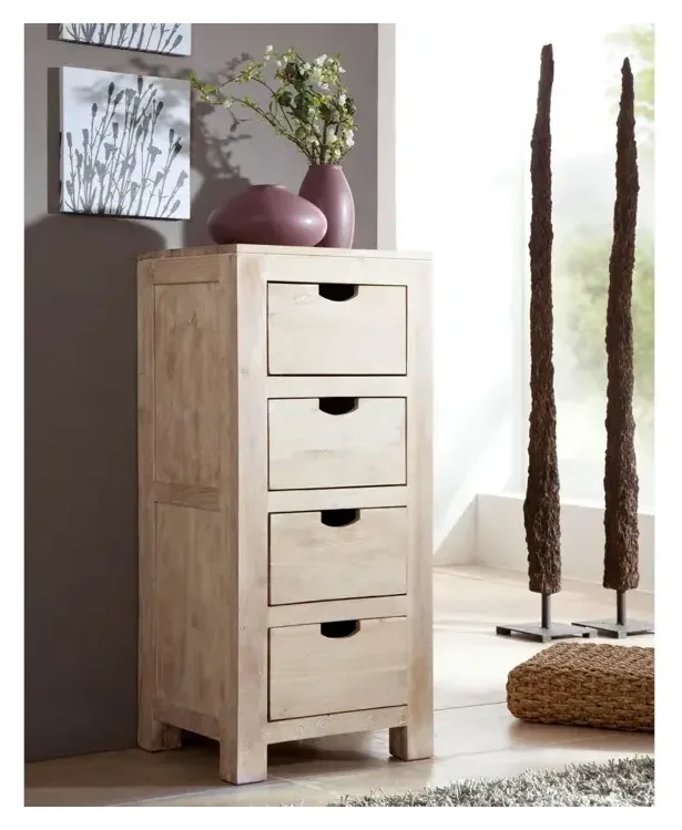 Massivmoebel24 Kommode NATURE WHITE, Akazie white stone