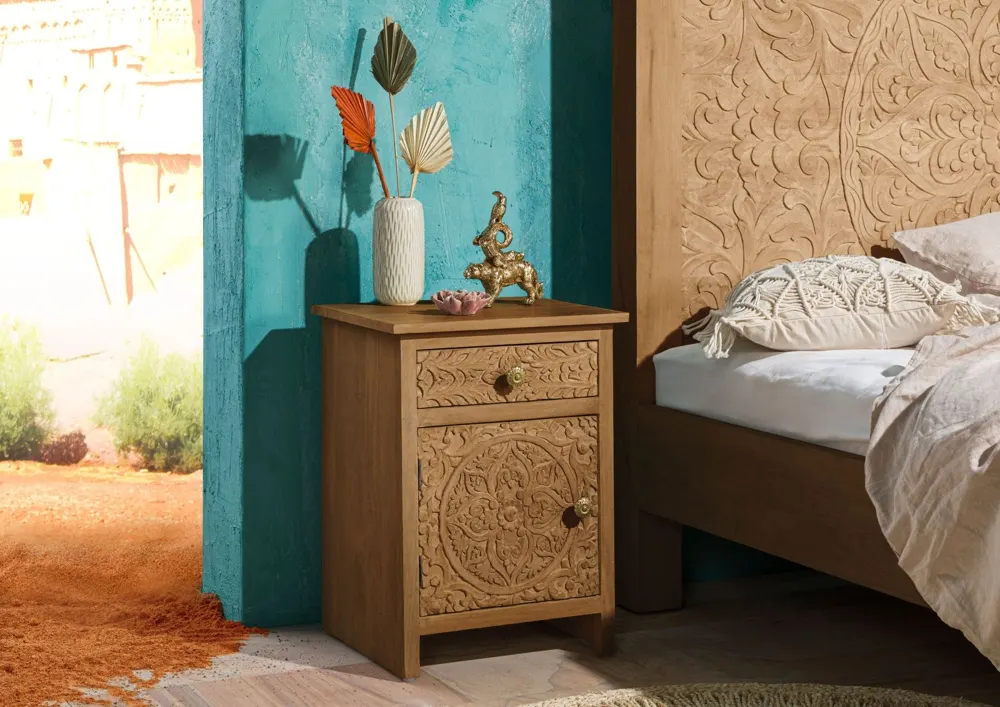 Massivmoebel24 Nachttisch KASHMIR, Mango natur lackiert