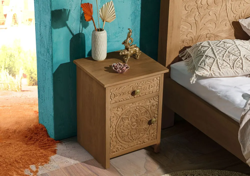 Massivmoebel24 Nachttisch KASHMIR, Mango natur lackiert 2