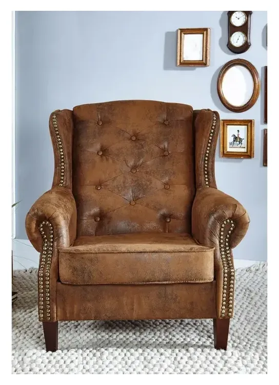 Massivmoebel24 Ohrensessel CHESTERFIELD, Massivholz braun 3