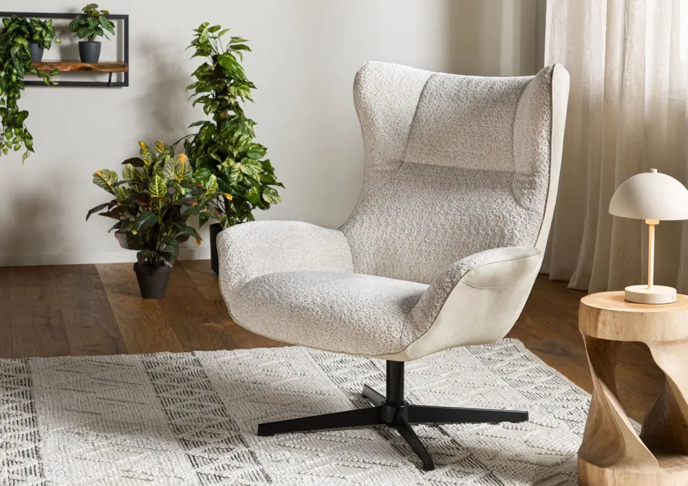 Massivmoebel24 Ohrensessel OSKAR, beige, Polyester