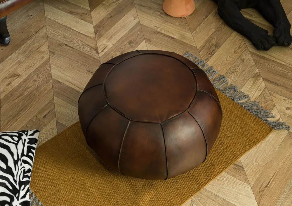 Massivmoebel24 Pouf CHESTERFIELD, Büffelleder braun 2