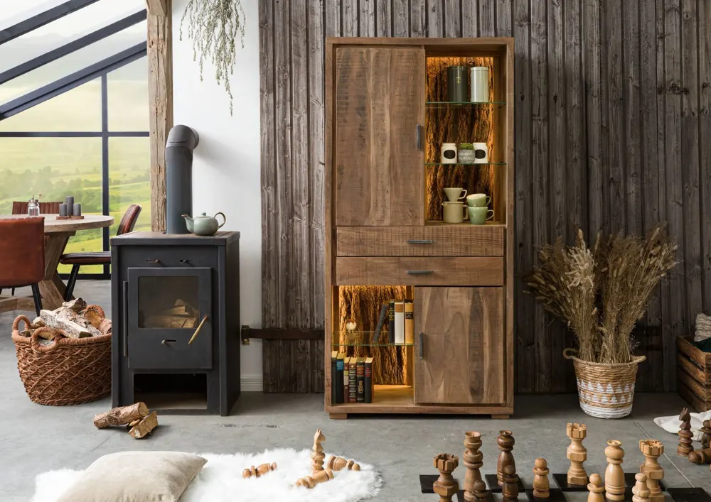 Massivmoebel24 Schrank BARK, Akazie natur lackiert
