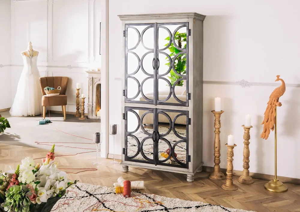 Massivmoebel24 Schrank HERMITAGE, Mango grau lackiert 2