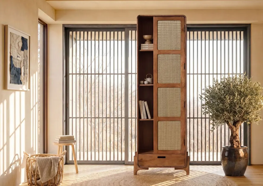 Massivmoebel24 Schrank MIZUMI, Mangoholz hellbraun lackiert