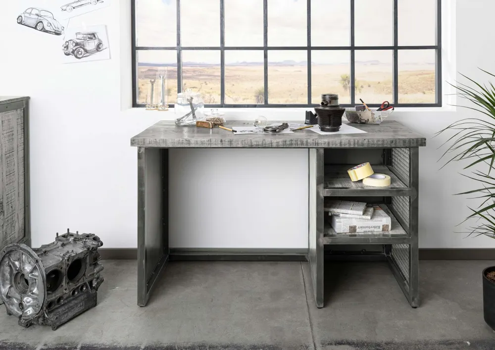 Massivmoebel24 Schreibtisch HEAVY INDUSTRY, Mango grau 3
