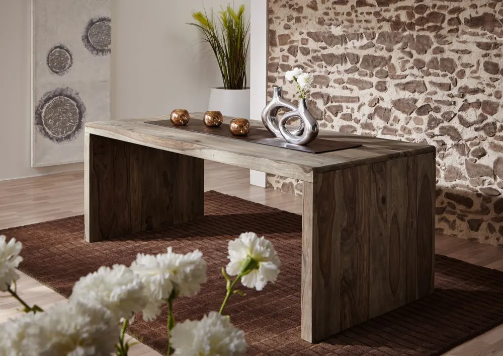 Massivmoebel24 Schreibtisch NATURE GREY, Sheesham grau geölt
