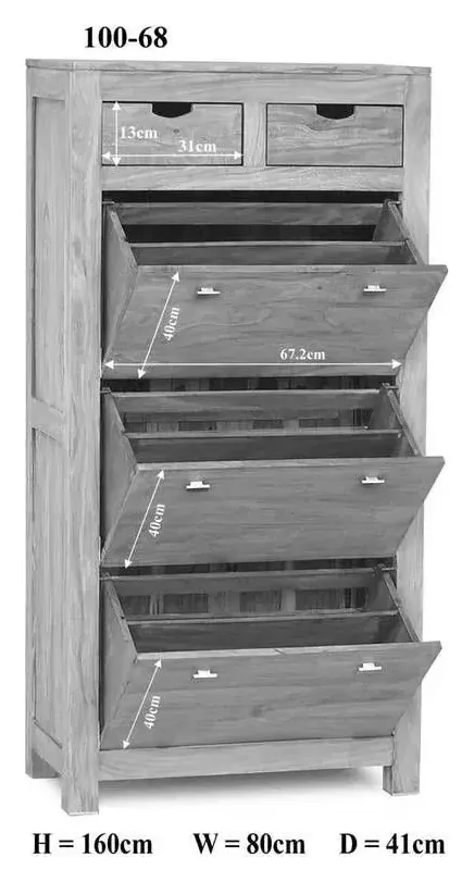 Massivmoebel24 Schuhschrank NATURE GREY, Sheesham grau geölt 2