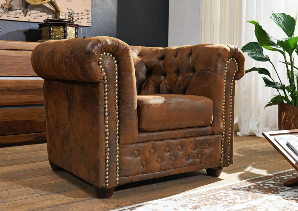 Massivmoebel24 Sessel CHESTERFIELD, Massivholz braun